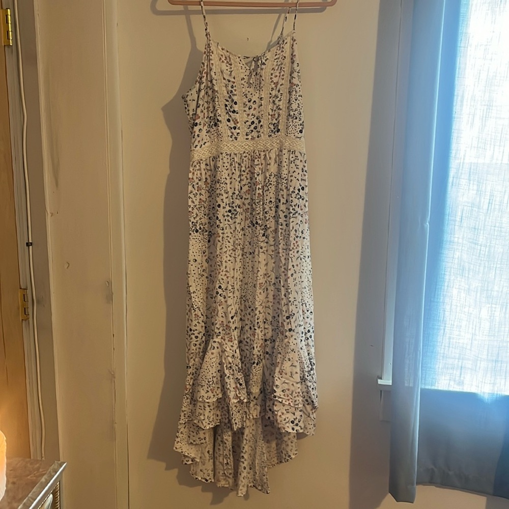 dress, from Japna, size L, white with pink and blue floral details all over
